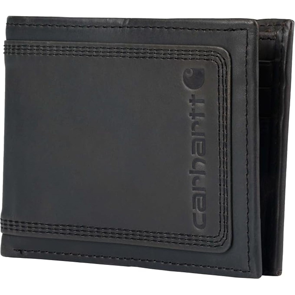 CARHARTT Men's Leather Triple Stitch Detroit Passcase Bi-Fold Wallet (Black)